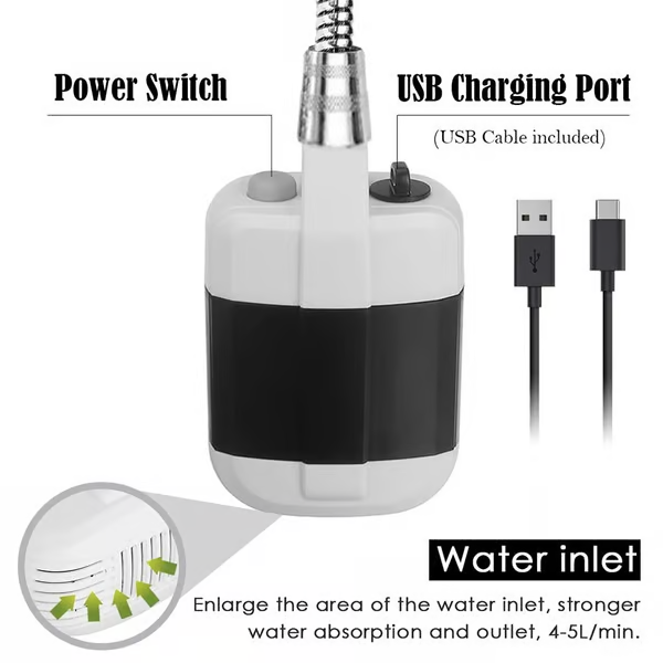 Portable Outdoor Shower with Battery – USB Camping Shower