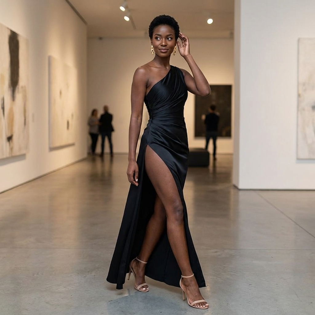 LumeraSilk™ – Chic One-Shoulder Ruched Satin Gown with Side Slit