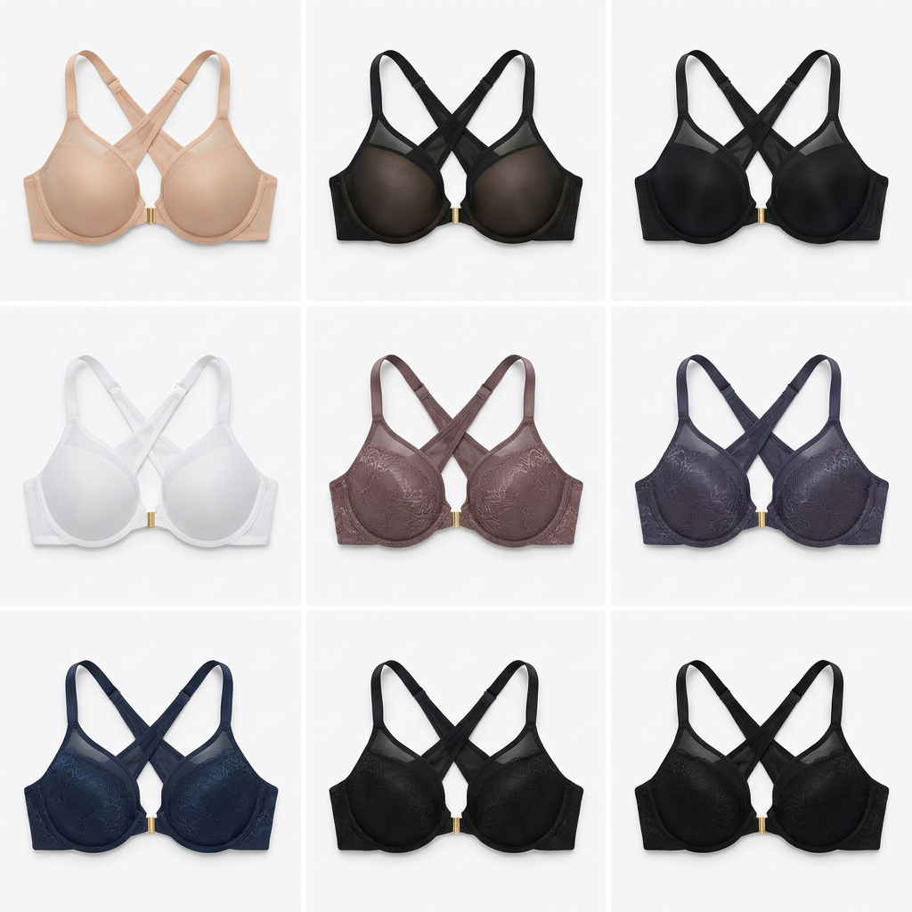 LunaEase™ – Front Closure Sheer Mesh Bra with X-Back Support