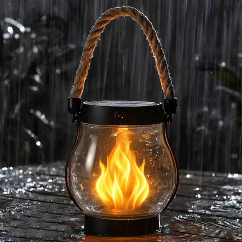 Weatherproof Solar Lantern with Flame Effect – 8-Hour Light & USB-C Charge