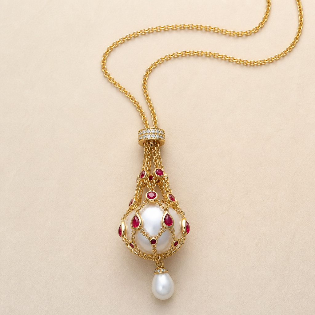 NovaLustre™ – Vintage-Inspired Caged Freshwater Pearl Lavalier Pendant Necklace