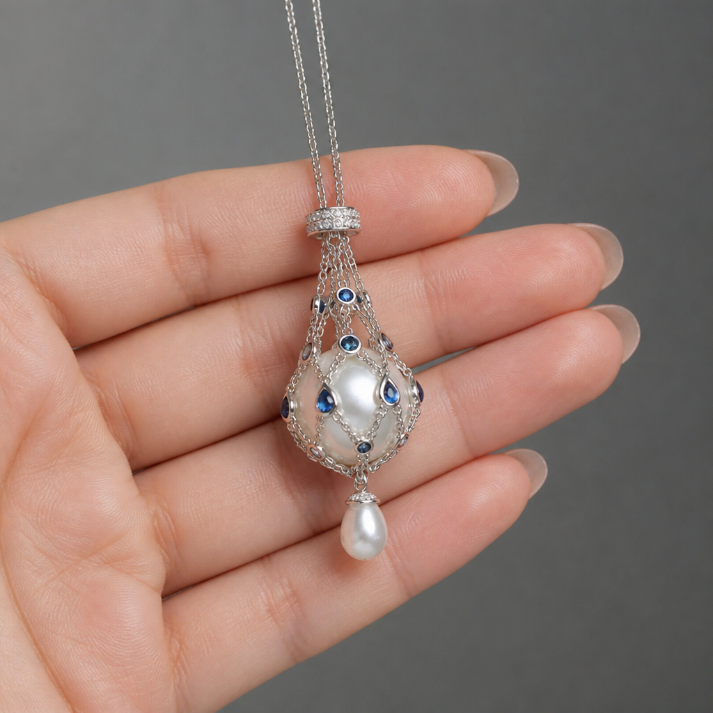 NovaLustre™ – Vintage-Inspired Caged Freshwater Pearl Lavalier Pendant Necklace