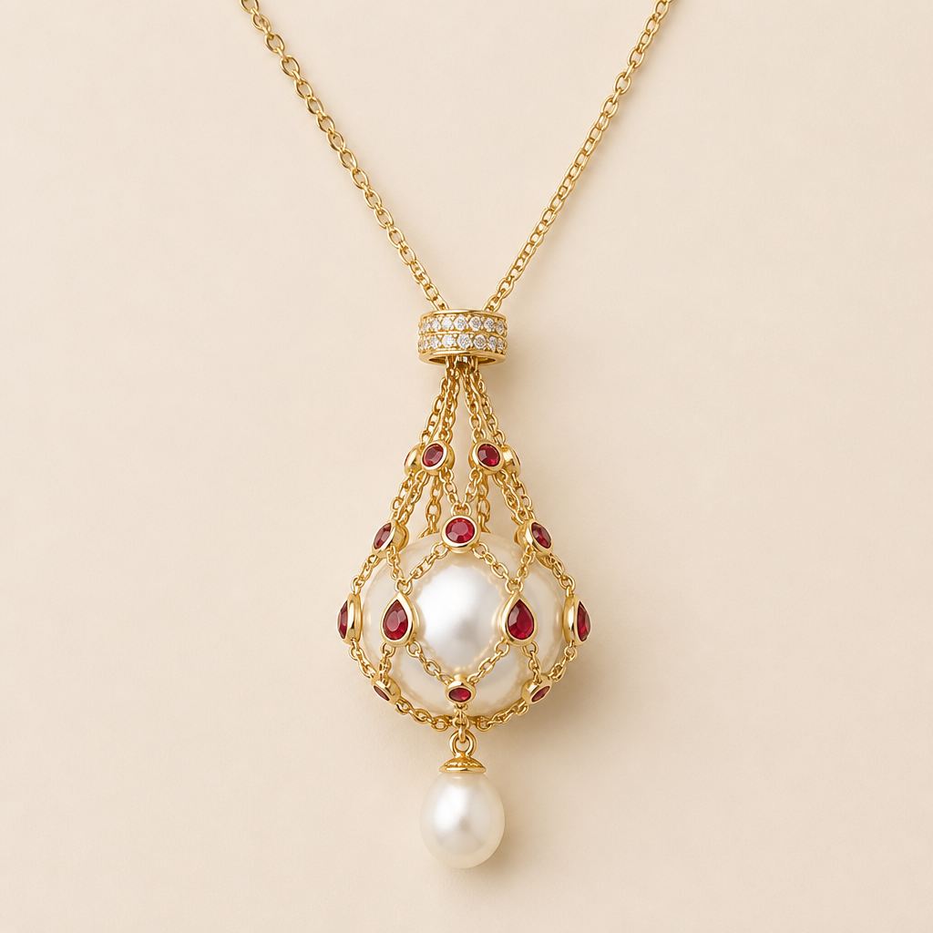 NovaLustre™ – Vintage-Inspired Caged Freshwater Pearl Lavalier Pendant Necklace