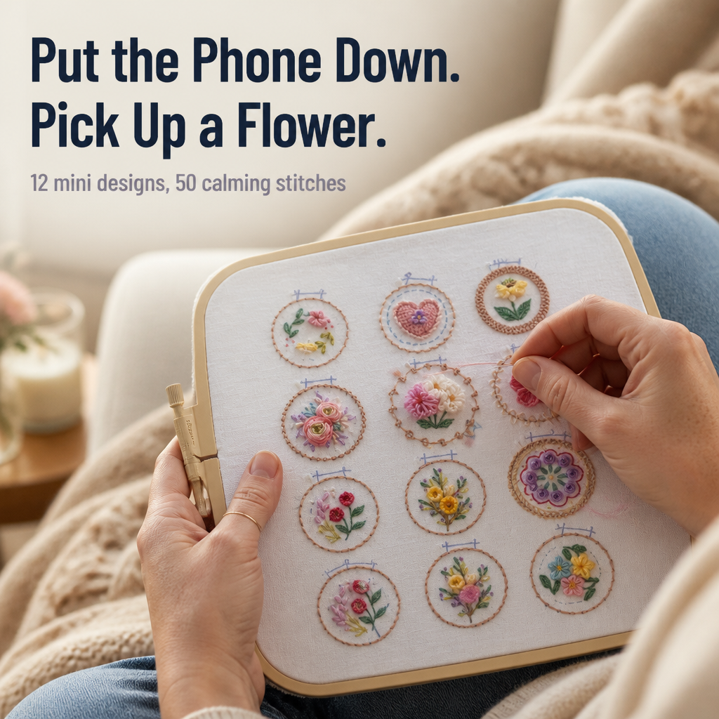 FloraMuse™ — Stitch 12 Mini Florals and Learn 50 Calming Stitches at Home