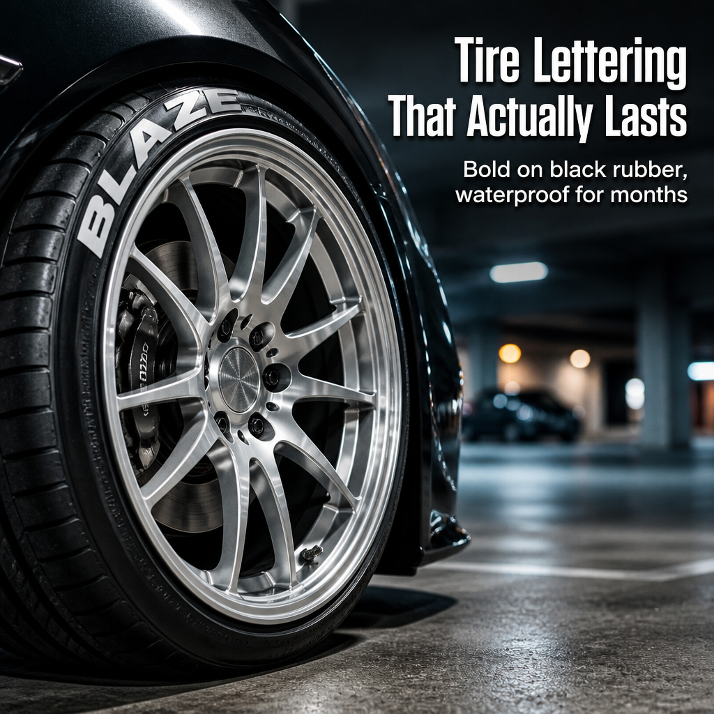 BlazePop™ — Paint Crisp, Waterproof Tire Lettering That Survives Months of Washes