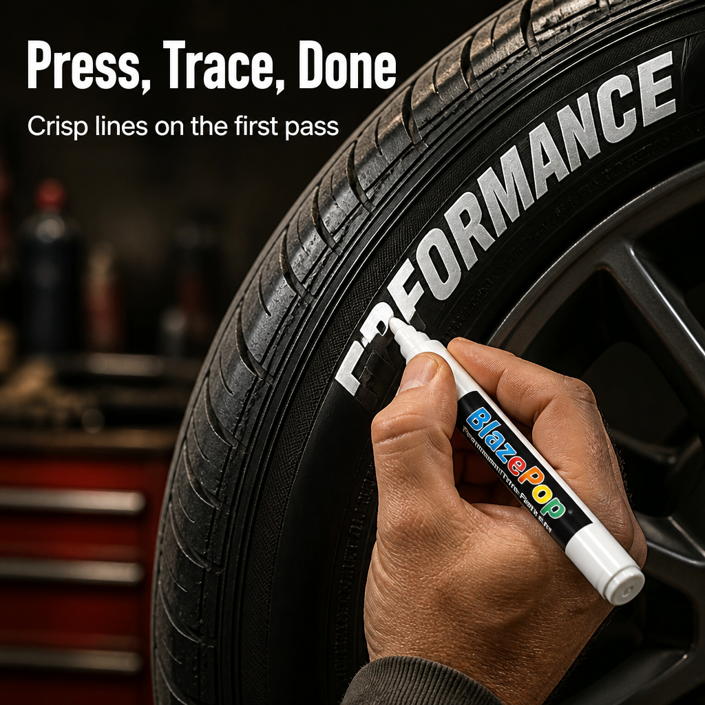 BlazePop™ — Paint Crisp, Waterproof Tire Lettering That Survives Months of Washes
