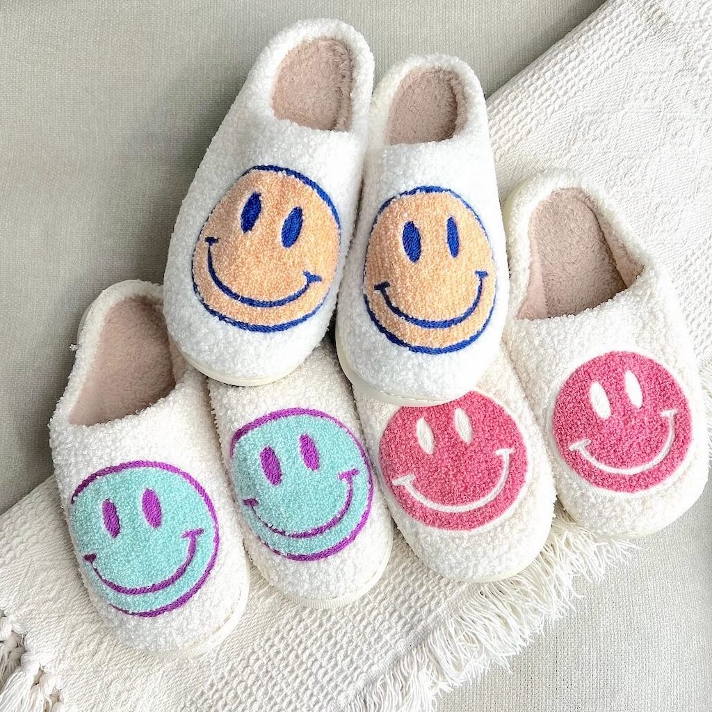 Cozy Smiley-Embellished Slippers