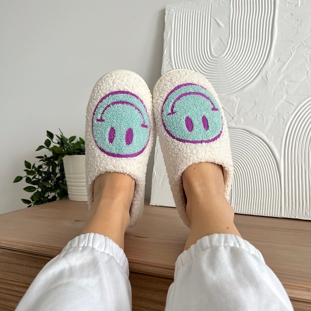 Cozy Smiley-Embellished Slippers