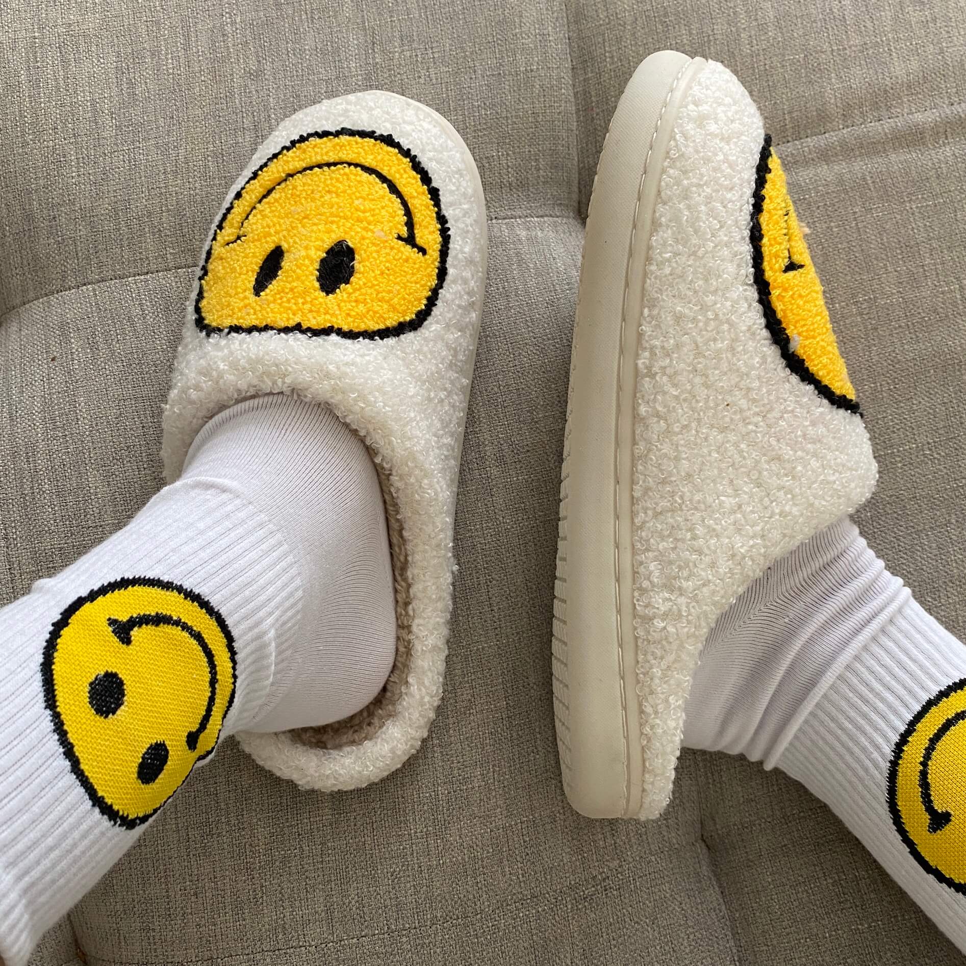 Cozy Smiley-Embellished Slippers