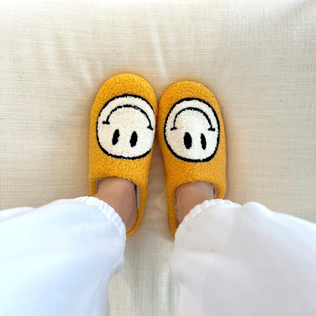 Cozy Smiley-Embellished Slippers