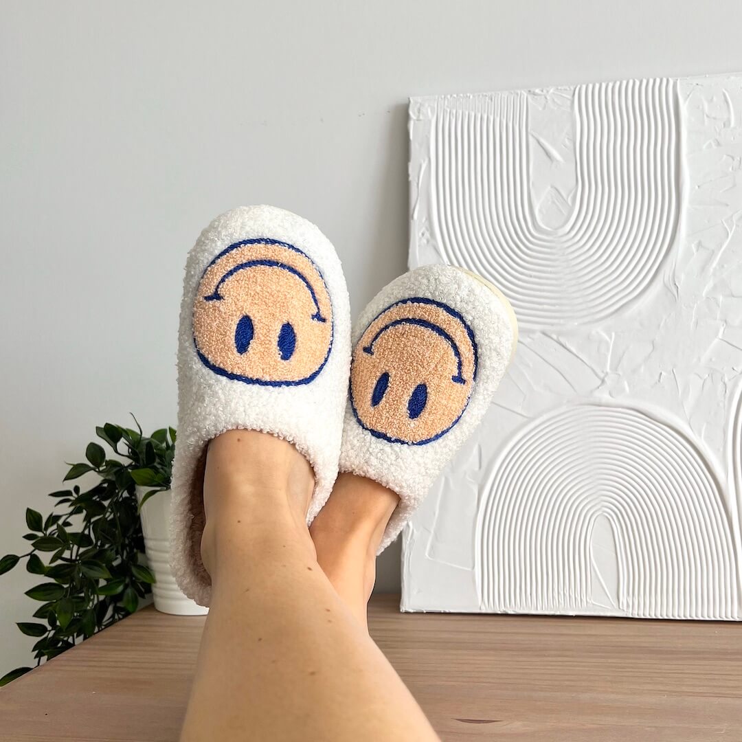 Cozy Smiley-Embellished Slippers