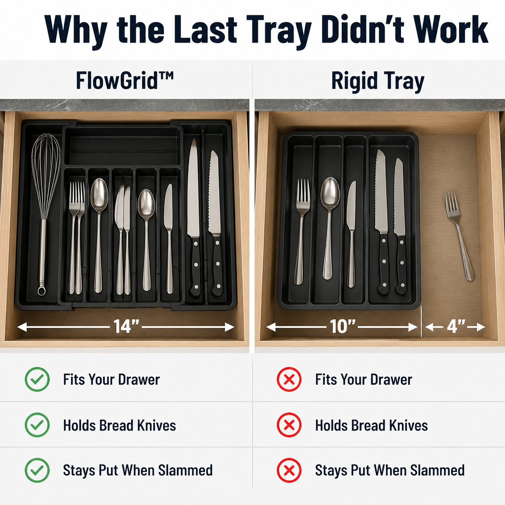 FlowGrid™ — Expandable Drawer Organizer That Puts Cutlery Clutter to Rest Forever