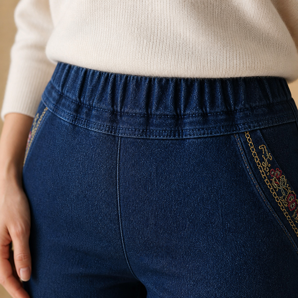SculptEase™ – Stretch Pull-On Straight Leg Jeans Featuring Embroidered Pockets