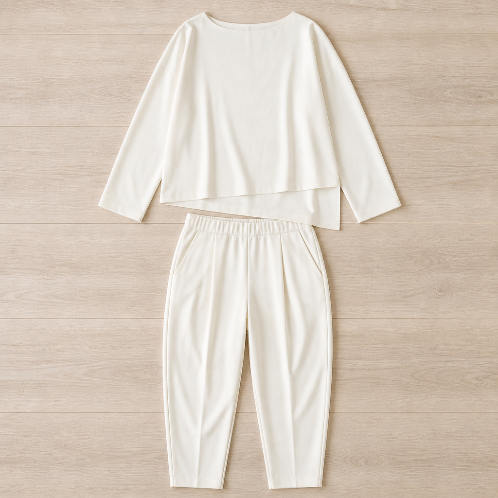Mirelle™ – Casual Boat-Neck Two-Piece Outfit with Tapered Pleated Trousers