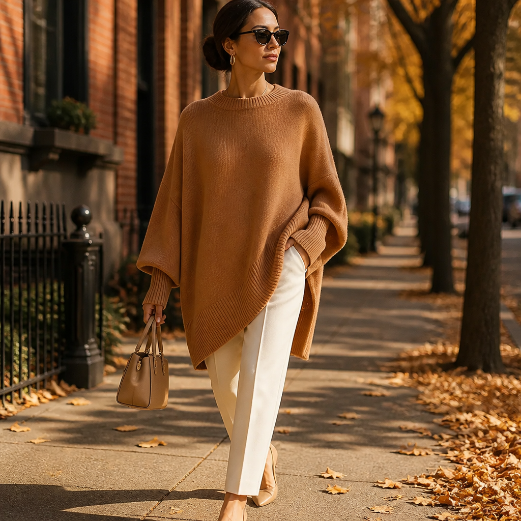 SerenoWave™ – Easygoing Asymmetric Poncho Sweater featuring Batwing Sleeves