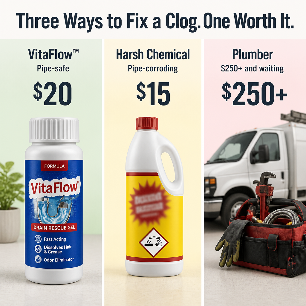 VitaFlow™ Drain Rescue — Dissolve Tough Blockages Fast Without Damaging Your Pipes