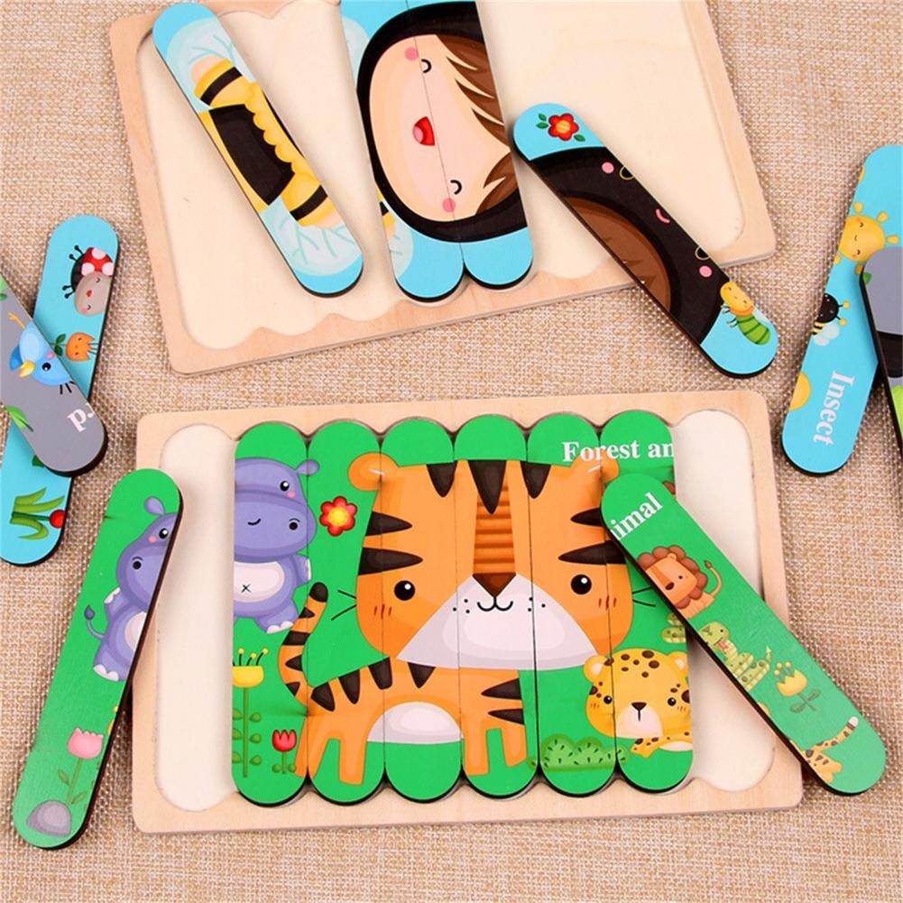 Double-Sided Educational Puzzle Set with Wooden Pegs for Kids
