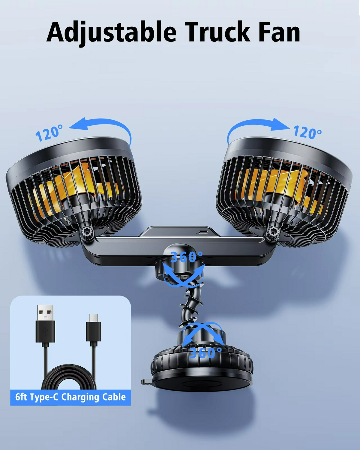 Rechargeable Car Fan with Suction Mount – 3-Speed Silent Cooling for Vehicles