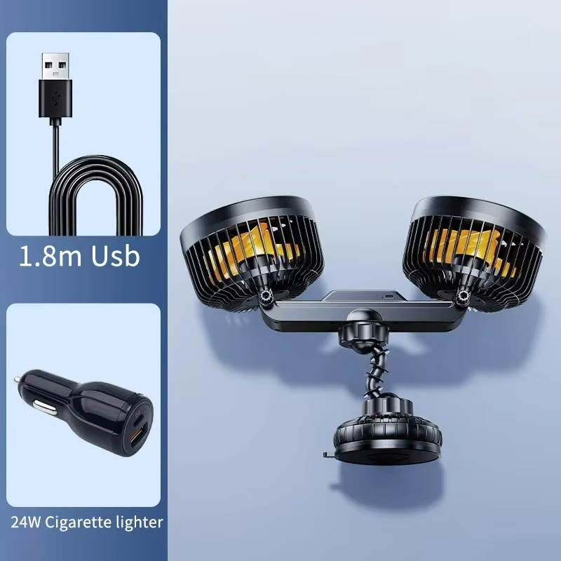 Rechargeable Car Fan with Suction Mount – 3-Speed Silent Cooling for Vehicles