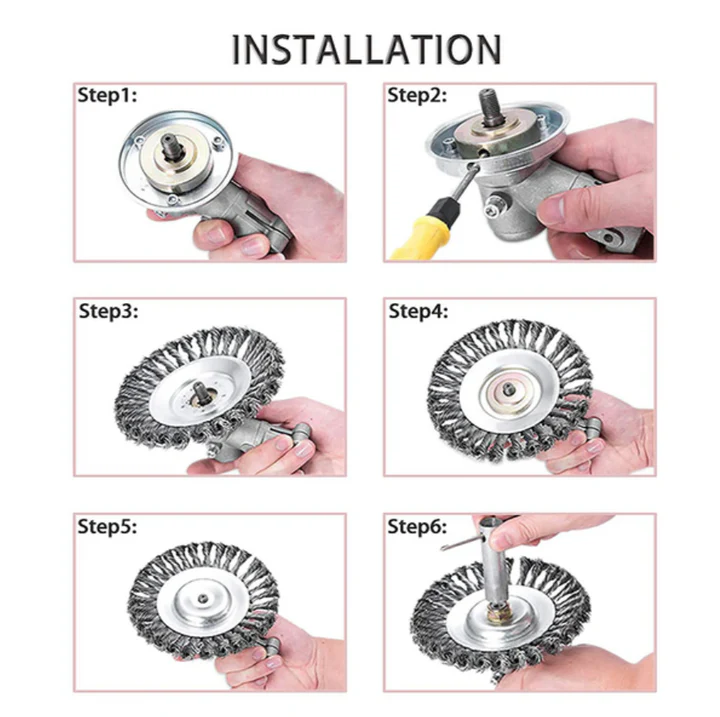 Weed Brush Trimmer Head in Carbon Steel – Twisted Wire Tool for Patios, Driveways & Paving Joints