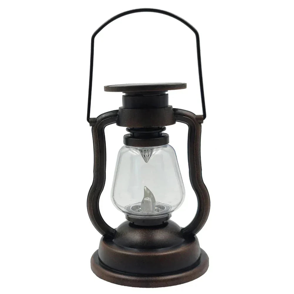 Vintage-Style Solar Lantern Featuring Flickering LED Illumination