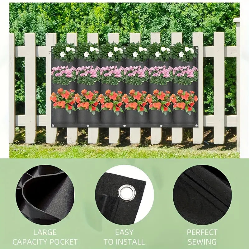Wall-Mounted Vertical Plant Bag with 18 Pockets Made of Felt
