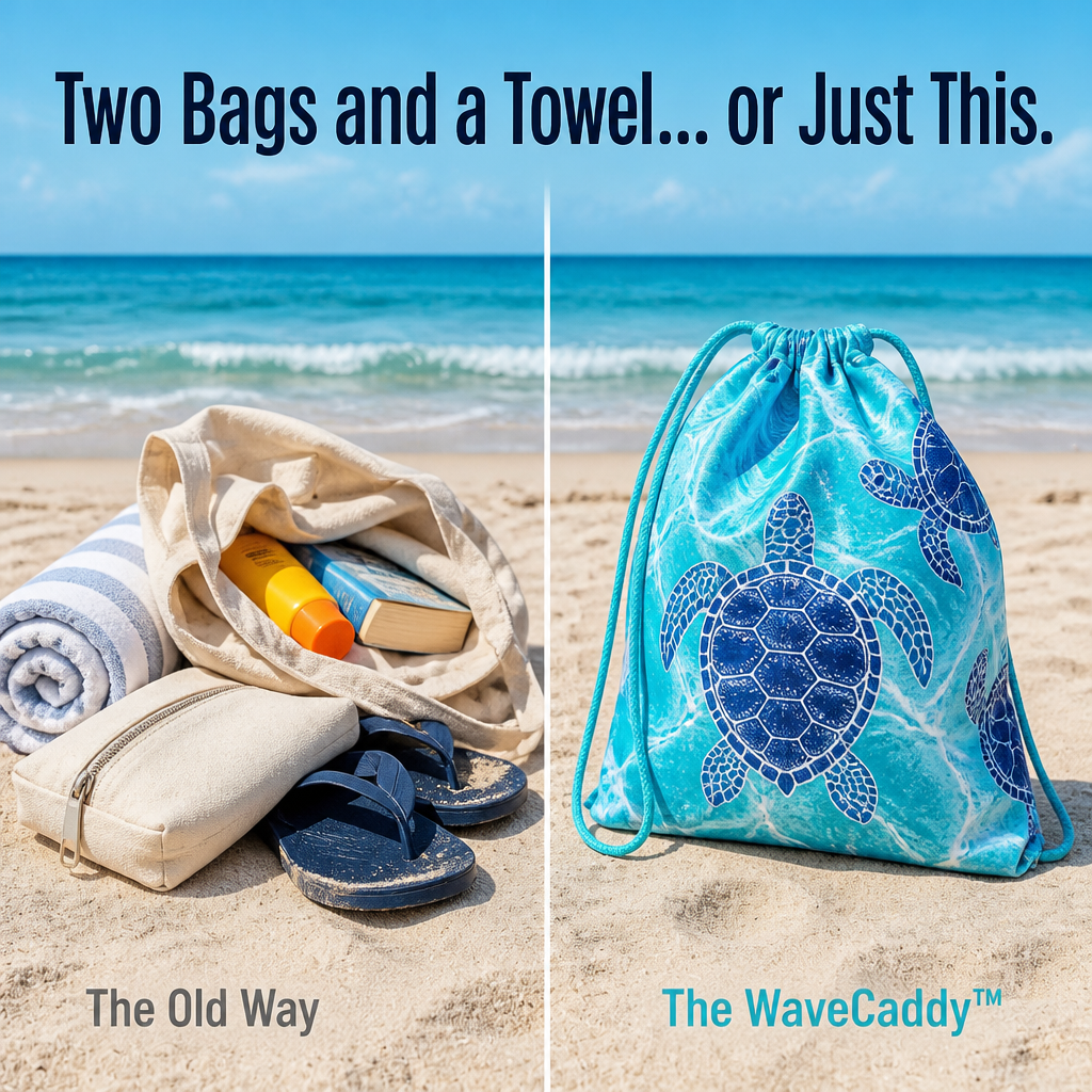 WaveCaddy™ — Carry Your Entire Beach Day in a Single Towel-to-Backpack Combo