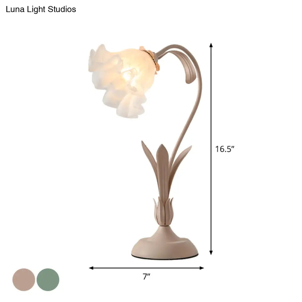 Countryside Frosted Glass Night Lamp – Flower Design, Single-Light Table Lamp for Kids’ Rooms (Available in Pink or Green)