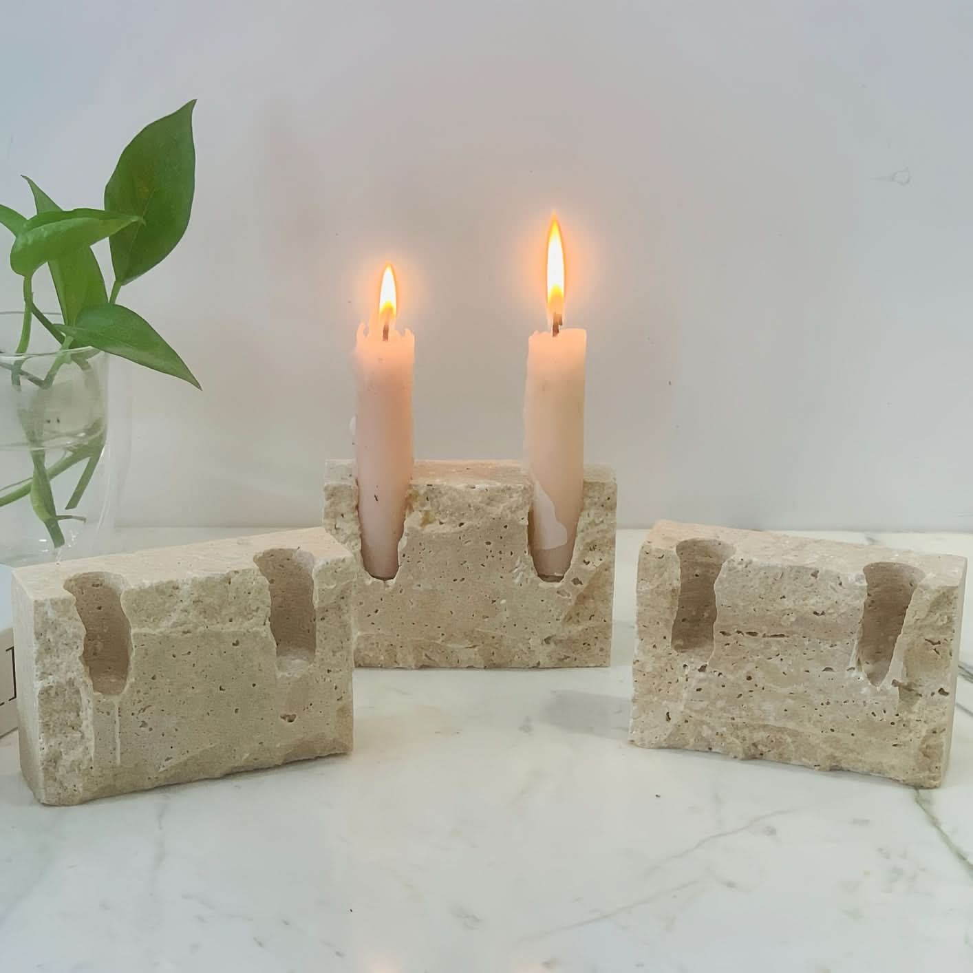 Rectangular Marble Candle Holder with Two Openings