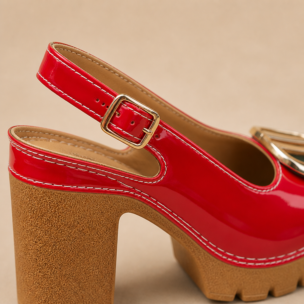 VivantaStrut™ – Bold Chunky Slingback Platform Heels with Gold Buckle