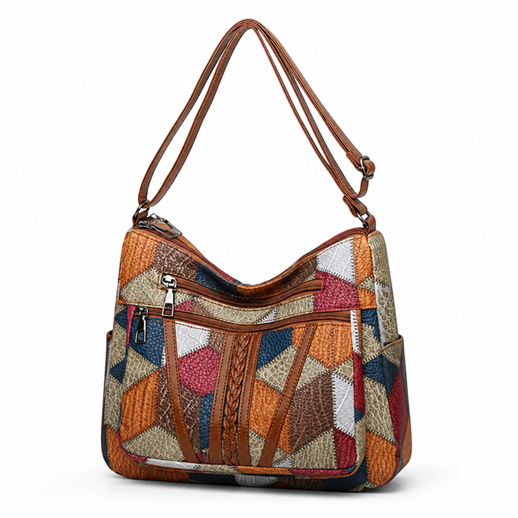 Patchwork Multi-Pocket Shoulder Bag (Adjustable Strap)