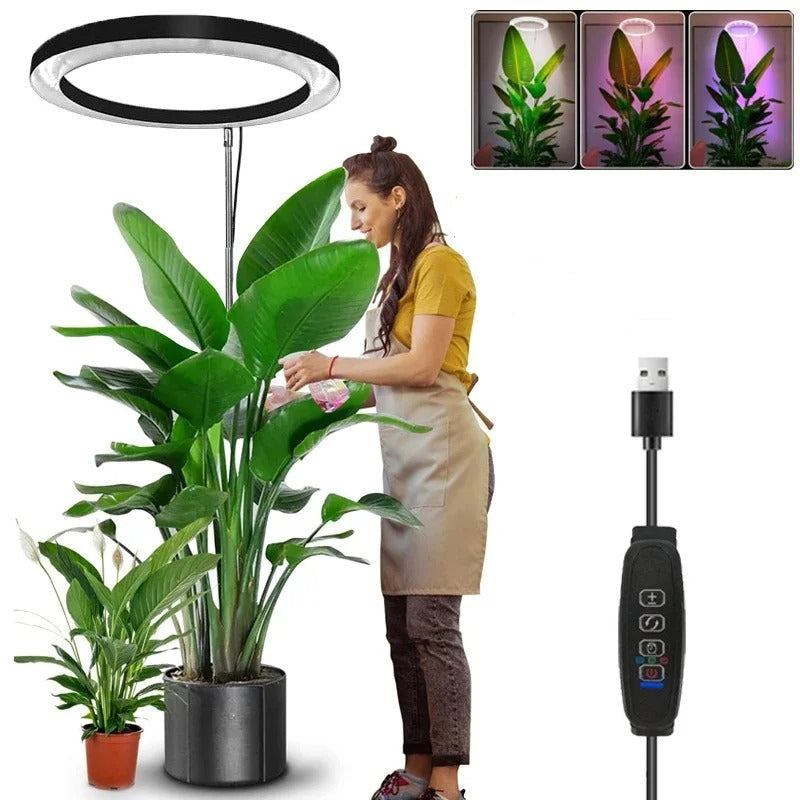 LED Ring Light for Indoor Plants with Adjustable Stand and Timer