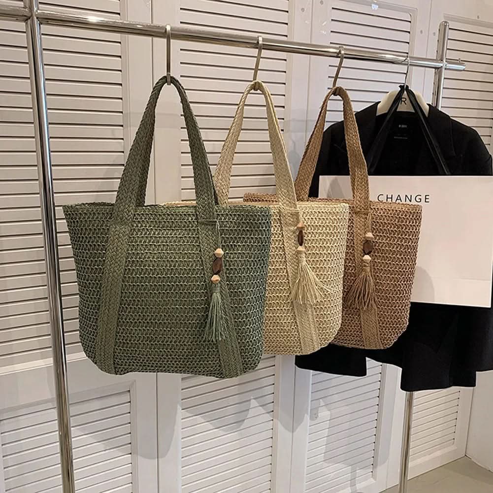 Woven Raffia Tote Bag for Shoulder Carry