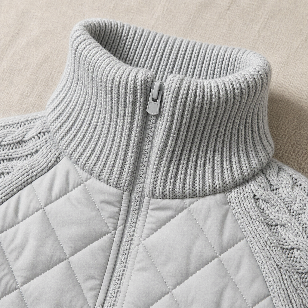 Norvelle™ – Warm Quilted Winter Coat Featuring Cable-Knit Sleeves
