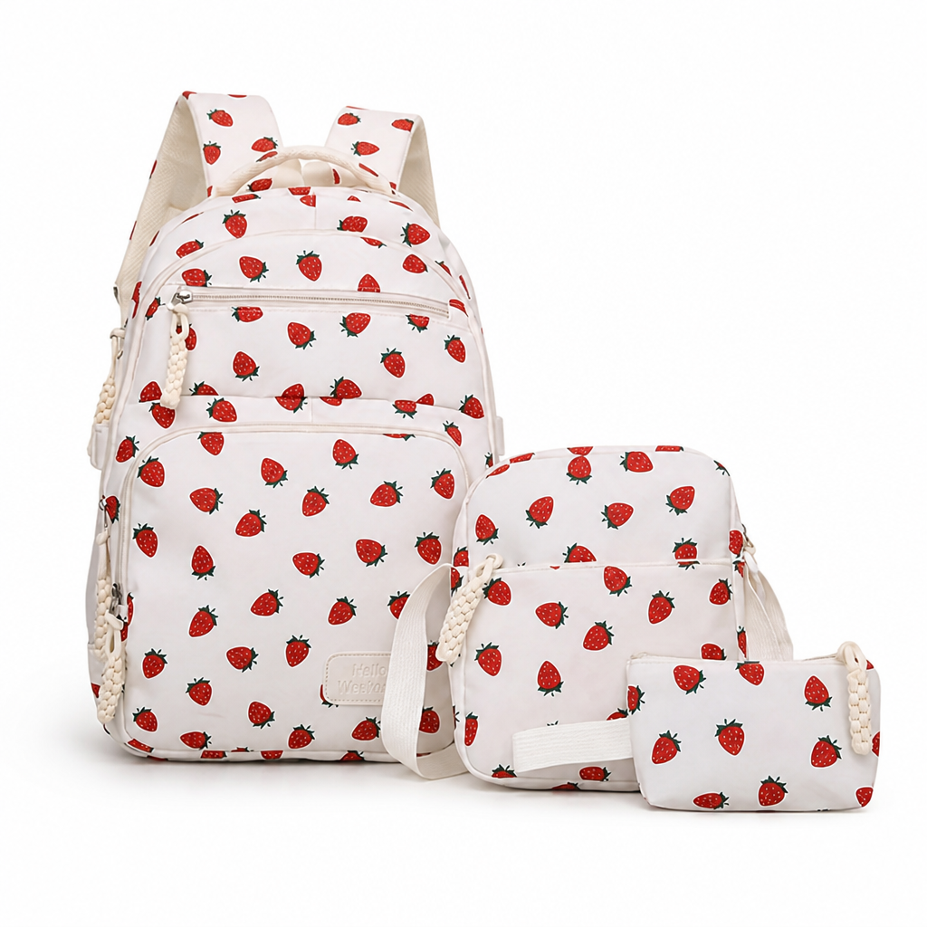 Large-Capacity Fruit-Print Backpack Set (3-Piece)