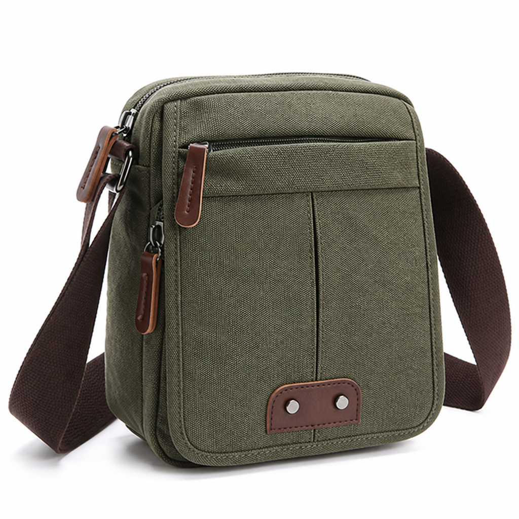 Durable Canvas Multi-Compartment Crossbody Bag