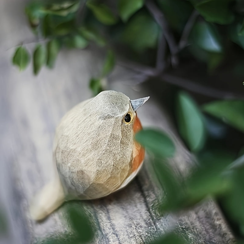 Wooden Figurine of a Hand-Carved Robin