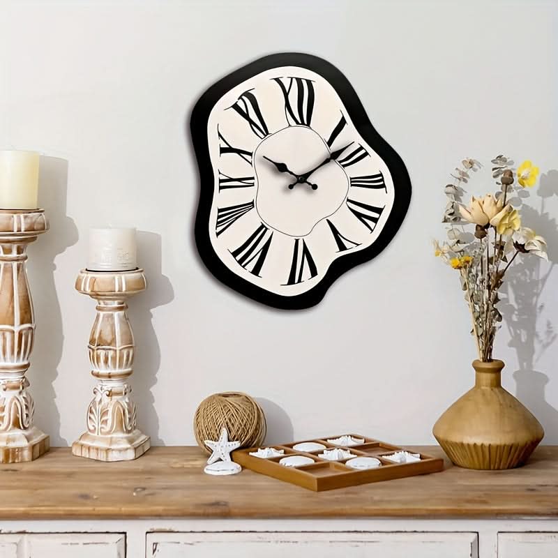 Silent Wooden Wall Clock with Roman Numerals – Irregular Design