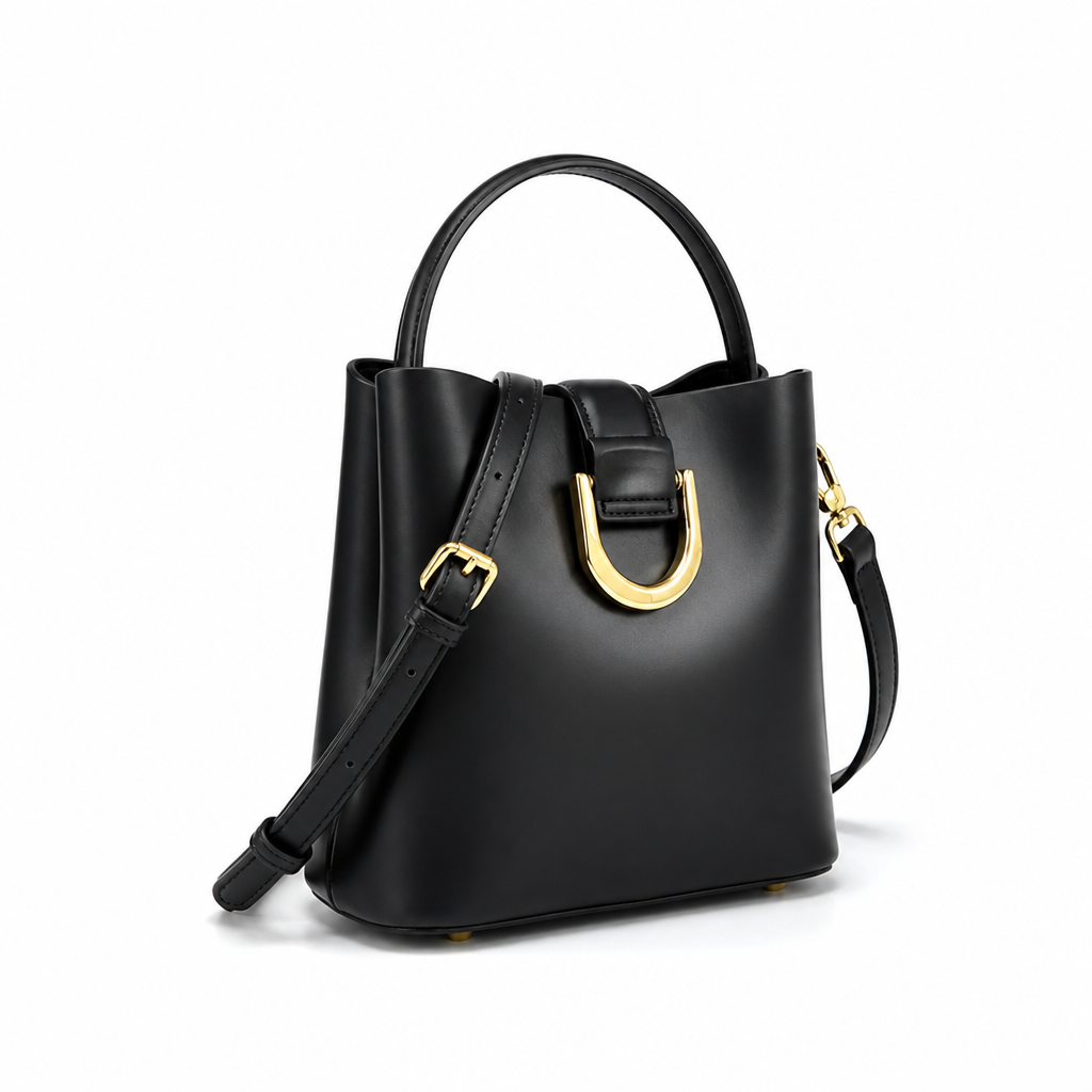 Premium Cowhide Structured Bucket Handbag (Detachable Strap)