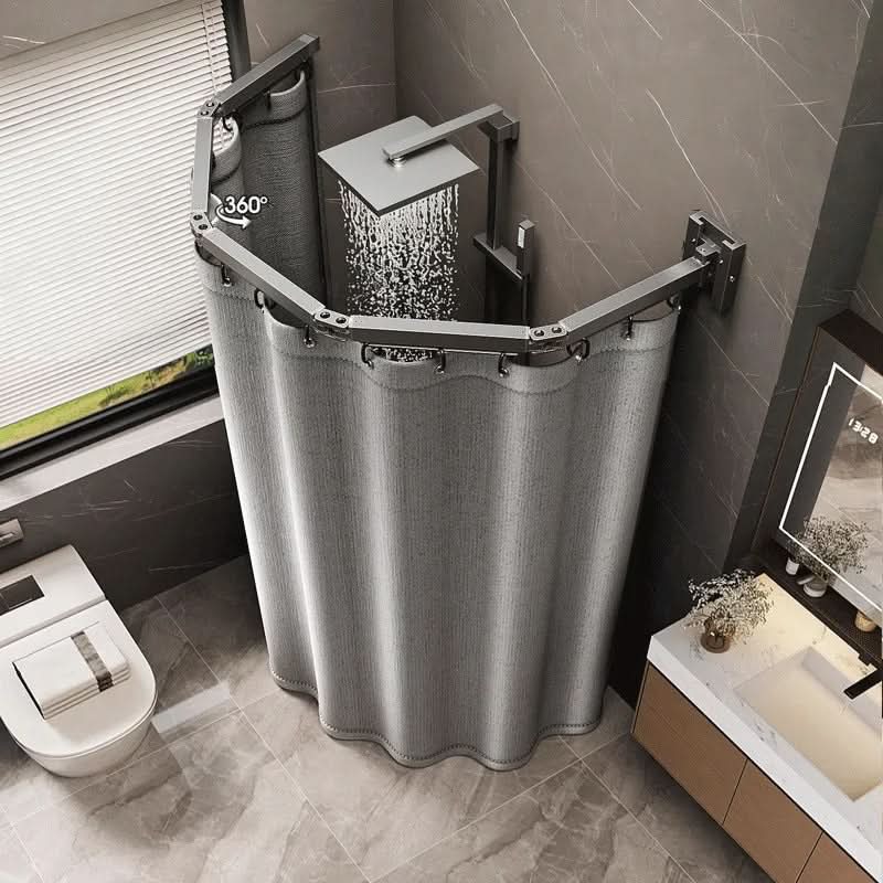 Foldable Shower Curtain Rod and Partition Set