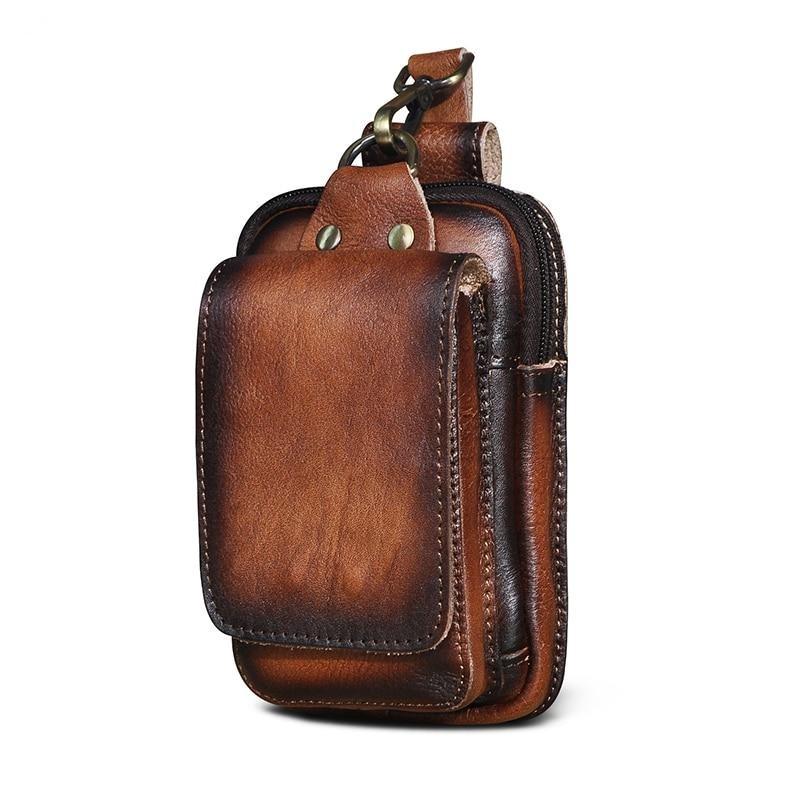 Men's Zippered Leather Waist Bag
