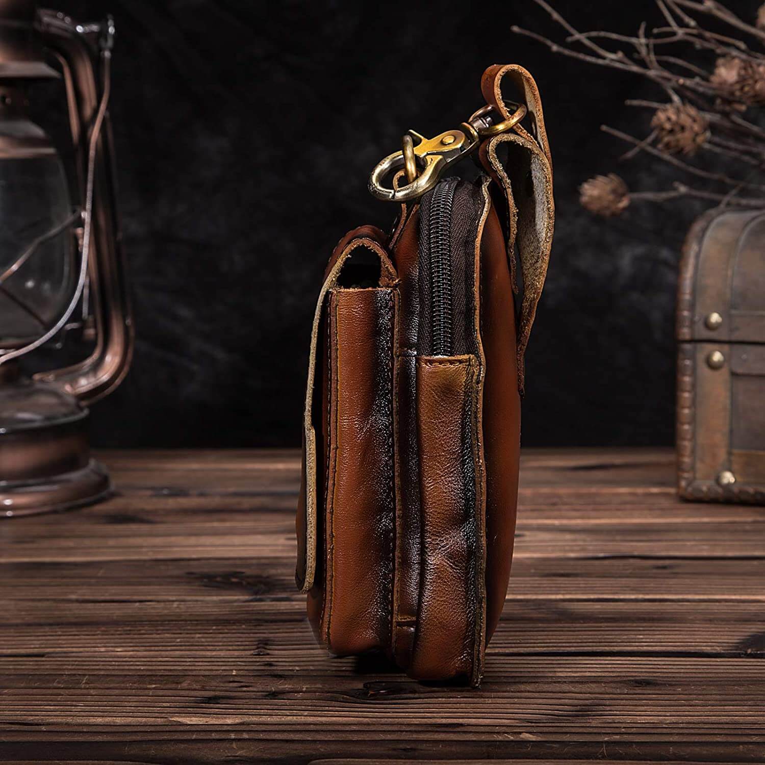 Men's Zippered Leather Waist Bag