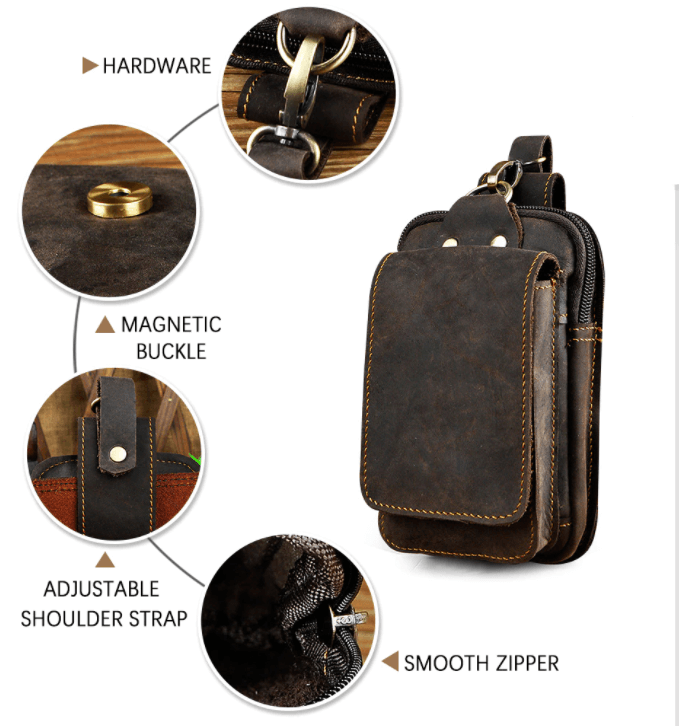 Men's Zippered Leather Waist Bag