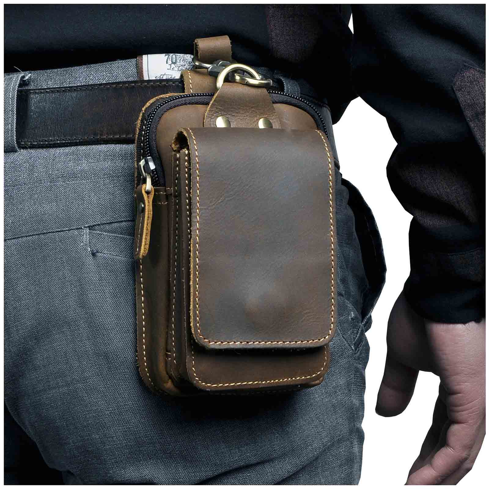 Men's Zippered Leather Waist Bag