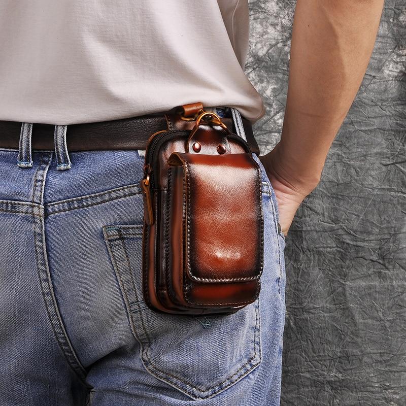 Men's Zippered Leather Waist Bag