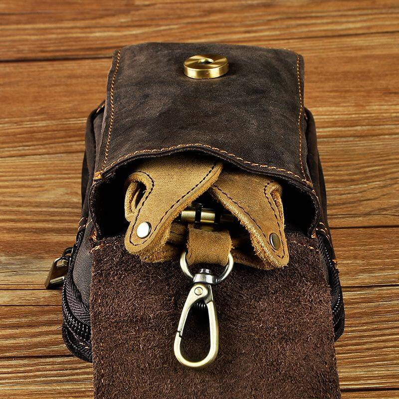 Men's Zippered Leather Waist Bag