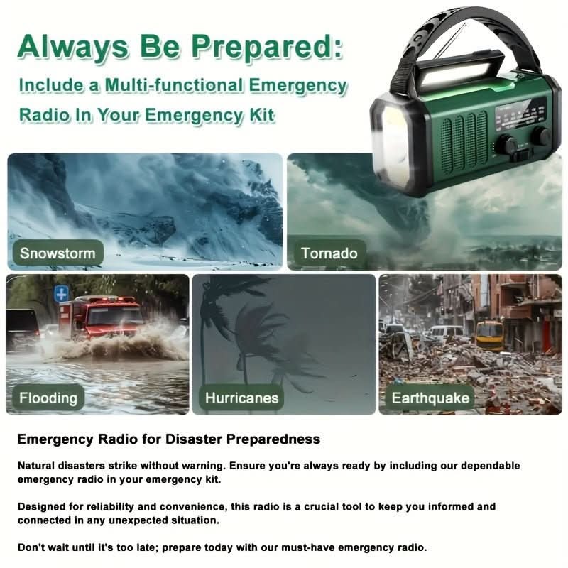 Emergency Radio with Flashlight and USB Charging - Solar Powered