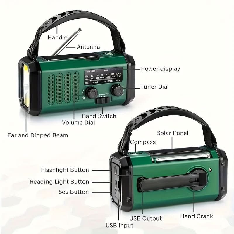 Emergency Radio with Flashlight and USB Charging - Solar Powered