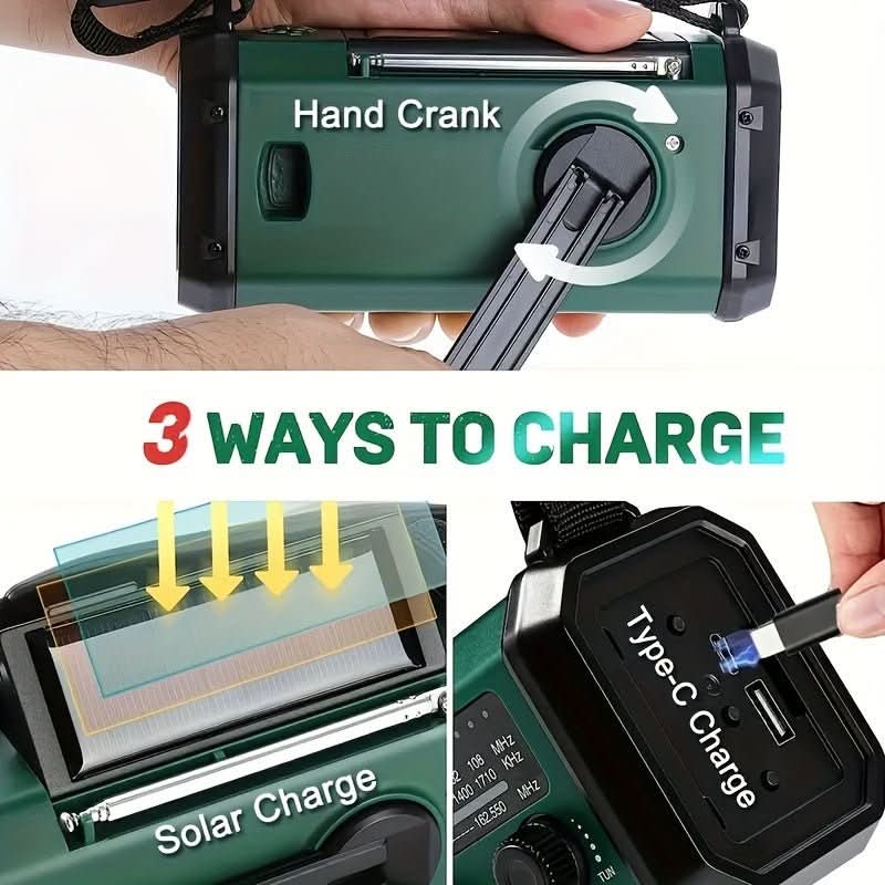 Emergency Radio with Flashlight and USB Charging - Solar Powered