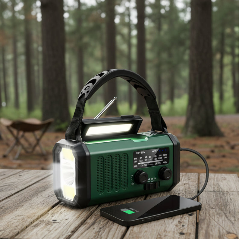 Emergency Radio with Flashlight and USB Charging - Solar Powered